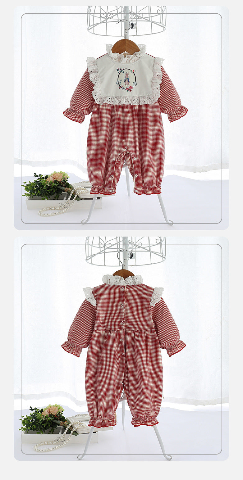 Velvet Padded Rabbit Plaid Jumpsuit