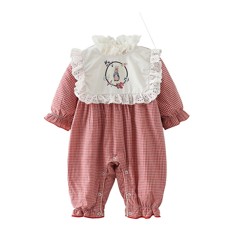 Velvet Padded Rabbit Plaid Jumpsuit