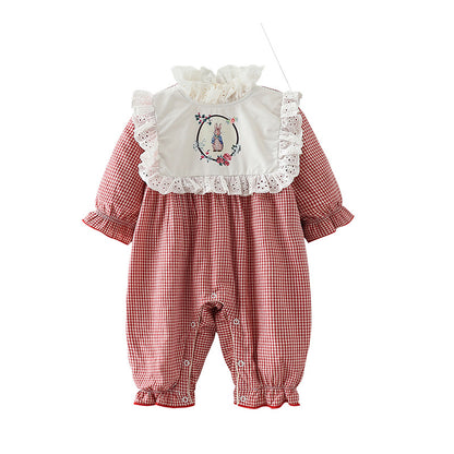 Velvet Padded Rabbit Plaid Jumpsuit