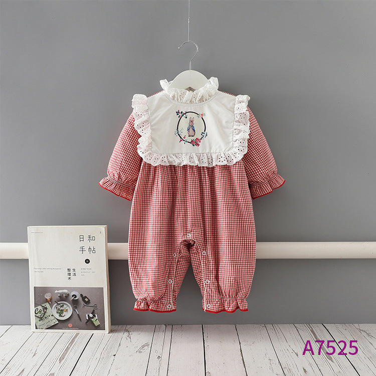 Velvet Padded Rabbit Plaid Jumpsuit